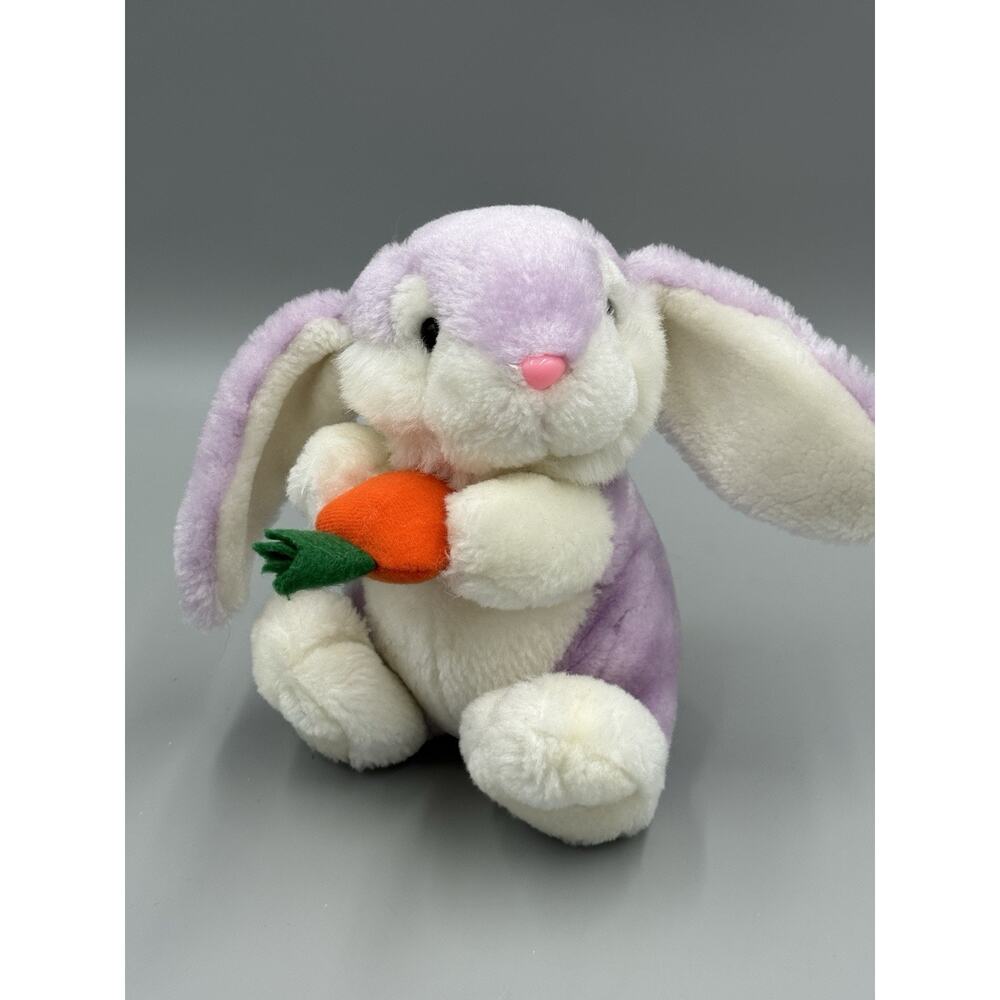 SASCO Bunny Rabbit Stuffed Animal Holding Carrot Purple White Plush 8” Toy